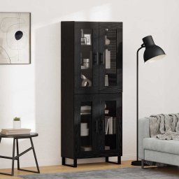Bufet 2 pcs Stejar Negru Lemn Stratificat si Sticla GartenMobel Dekor