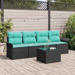 Set de canapele pentru gradina 5 pcs Negru si Turcoaz poliratan GartenMobel Dekor