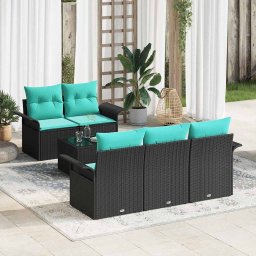 Set de canapele pentru gradina 6 pcs Negru si Turcoaz poliratan GartenMobel Dekor