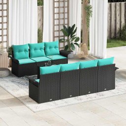 Set de canapele pentru gradina 8 pcs Negru si Turcoaz poliratan GartenMobel Dekor