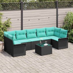 Set de canapele pentru gradina 8 pcs Negru si Turcoaz poliratan GartenMobel Dekor