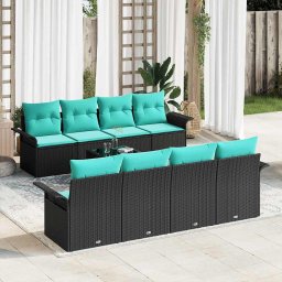 Set de canapele pentru gradina 9 pcs Negru si Turcoaz poliratan GartenMobel Dekor