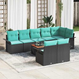Set de canapele pentru gradina 9 pcs Negru si Turcoaz poliratan GartenMobel Dekor