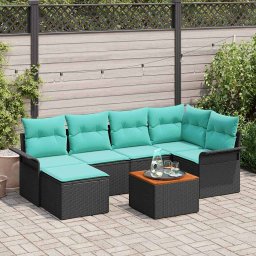 Set de canapele pentru gradina 7 pcs Negru si Turcoaz poliratan GartenMobel Dekor