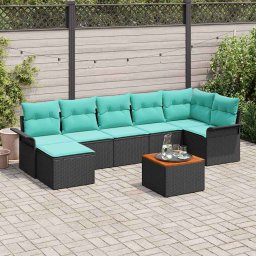 Set de canapele pentru gradina 8 pcs Negru si Turcoaz poliratan GartenMobel Dekor