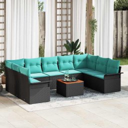 Set de canapele pentru gradina 10 pcs Negru si Turcoaz GartenMobel Dekor