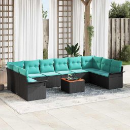 Set de canapele pentru gradina 11 pcs Negru si Turcoaz GartenMobel Dekor