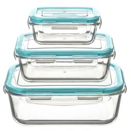 Set 3 recipiente etanse din sticla borosilicata 5Five Clipeat, 330-1730 ml