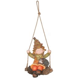 Decoratiune gradina din ceramica, fetita pe con de brad, 33x26x43 cm