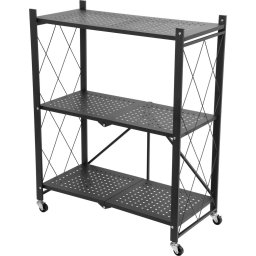 Raft metalic pliabil cu 3 polite si roti, 87x72x34 cm, 50 kg/polita