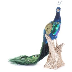 Decoratiune de Craciun paun albastru MagicHome, 24x12x32 cm
