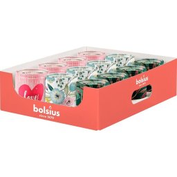 Lumanare parfumata Bolsius Love în pahar, 82x68 mm, set 12 bucati