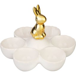 Decoratiune iepuras ceramic cu suport pentru oua de Paste, alb, 15 cm