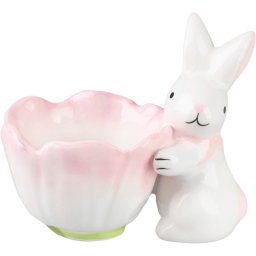 Iepuras decorativ MagicHome cu bol pentru oua, roz, 7x9x8 cm