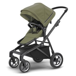 Carucior Thule Sleek verde kaki cu cadru negru, pliere compacta