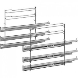 Suport complet de sine telescopice pe 3 niveluri BOSCH HEZ638300 (17006335), Din otel inoxidabil, Pereche (stanga-dreapta), Suporta maximum 15kg, Pentru cuptoare non-piroliza de 60cm