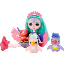 Papusa fashion MATTEL HKN15, Multicolor, cu 4 accesorii si 3 pasari, Varsta recomandata 4+ ani