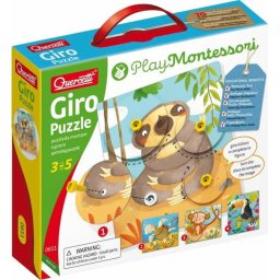 Puzzle Quercetti Giro puzzle Montessori, 4 puzzle-uri cu animale, dezvoltare motricitate fina