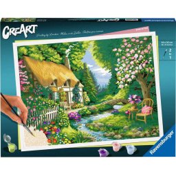 Set de pictura pe numere Ravensburger Creart Premium B series - Cottage by the river, 40 x 30 cm, Vopsele acrilice
