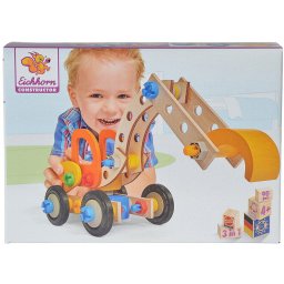 Set de constructie SIMBA Eichhorn Contructor - Excavator, 90 elemente, Lemn, STEM