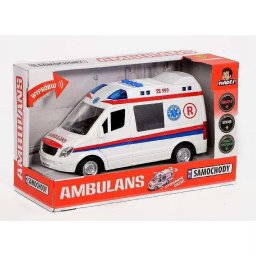 Ambulanta de jucarie Madej Ambulance, cu lumini si sunete, usi mobile