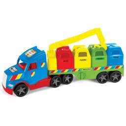 Camion de jucarie Wader Magic Truck basic Garbage recykling, mecanic, cu 4 containere