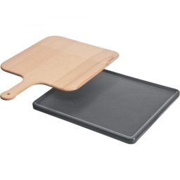Piatra ceramica cu Impingator de fag netratat SIEMENS HZ327000 - 00463892, L37.5cm, l33cm, H2.50cm, G5.1kg, Greutate maxima paleta 10kg, Maximum 350°C, Ideala pentru paine si pizza, Rez la piroliza, Anthracite