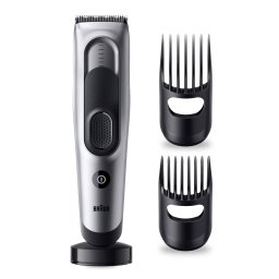 Aparat de tuns electric Braun Series 7 HC7390, Memory Safety Lock, 17 setari de lungime, 2 piepteni, Suport de incarcare, autonomie 50 minute, Negru-Argintiu