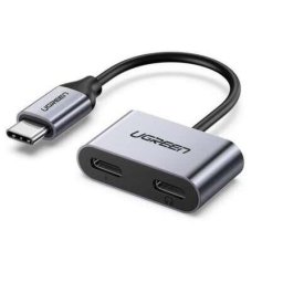 Adaptor UGREEN Incarcare si Audio CM232 1 x USB Type-C(T) la 2 x USB Type-C(M) 15cm Gri