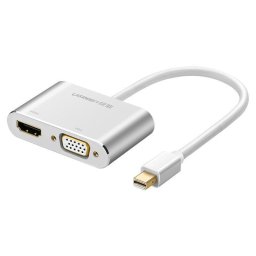 ADAPTOR video Ugreen MD115, mini DisplayPort tata la VGA mama, 1080P/60Hz si 1 x HDMI(M) 4K/30Hz, alb