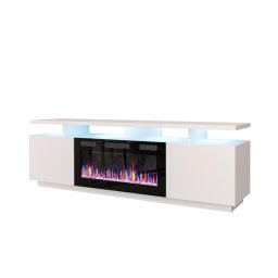 Comoda TV Cama Meble Eva cu semineu electric 180x40x52 cm, Alb lucios