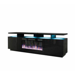 Comoda TV Cama Meble Eva cu semineu electric 180x40x52 cm, PAL-MDF, Negru lucios