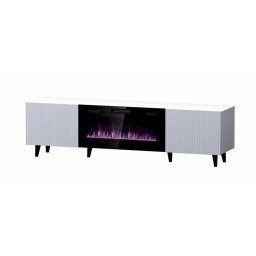 Comoda TV Cama Meble Pafos EF cu semineu electric, 180x42x49 cm, PAL-MDF, Alb mat