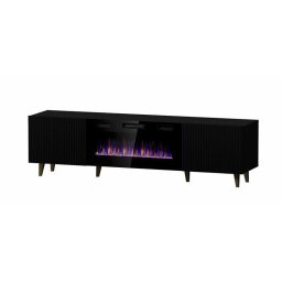 Comoda TV Cama Meble Pafos EF cu semineu electric, 180x42x49cm, MDF-PAL, Negru mat
