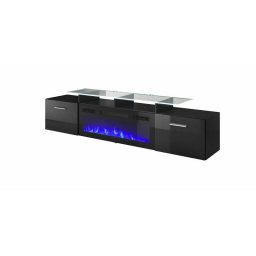 Comoda TV Cama Meble Rova, cu semineu electric, 190x37x48 cm, PAL-MDF, Negru