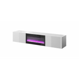 Comoda TV Cama Meble Slide 200K, cu semineu electric, 200x40x37 cm, Alb lucios