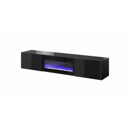 Comoda TV Slide 200K , PAL-MDF, cu semineu electric 200x40x37 cm, Negru lucios