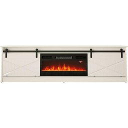 Comoda TV, Cama Meble Granero, PAL-MDF, 35x56.7x200cm, Semineu electric inclus, Alb