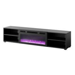 Comoda Cama Meble RTV Polo,180x33x39, PAL-MDF cu semineu electric Negru