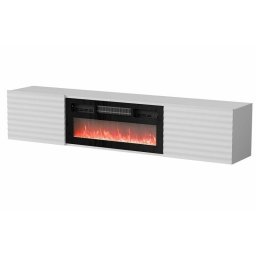 Comoda Cama Meble RTV Tula, 183x35x37, PAL-MDF, Alb mat cu semineu electric, Negru