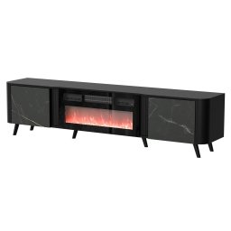 Comoda Cama Meble RTV Volare, 200x39x49 cm, PAL-MDF, cu semineu electric, Negru San Sebastian