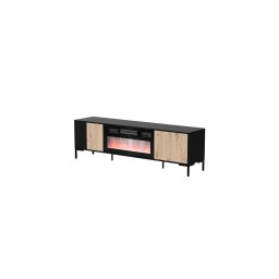 Comoda Cama Meble RTV Merci 180x40x53.5 cm, PAL-MDF, cu semineu electric, Negru-Stejar