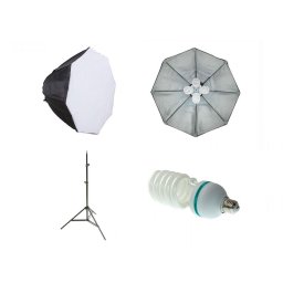 Kit lumina continua foto video cu 4 becuri E27, softbox octogonal 70cm si stativ 75-205cm