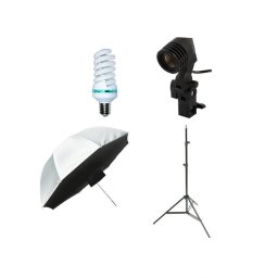 Kit lumini videochat cu bec si umbrela tip softbox difuzie fata 92cm