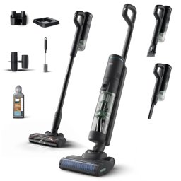 Aspirator vertical 3-in-1 Philips AQUA TRIO seria 7000 XW7263/11, tehnologie Aqua Spin 2500, perie rotativa ce se curata singura in timpul utilizarii, tavita pentru auto-curatare, cap de aspirare pentru tapiterie si spatii inguste, detergent podele