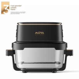 Friteuza Mova AF20 Pro, Putere 1700W, Temperatura 40°C - 185°C, Doua boluri de sticla 2.5 l si 4l, Motor Brushless, Afisaj LCD, Control tactil, 8 Programe, Negru