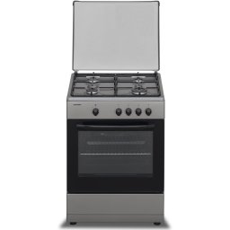 Aragaz Heinner HFSC-SME60SL, Gaz, 4 arzatoare, Dispozitiv siguranta plita si cuptor, 60 cm, Argintiu