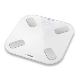 Cantar electric Ufesa Scale Nyon, greutate suportata 180 kg, Precizie 100g, Display LCD, Indicator supraponderalitate, Sticla securizata, Ultra slim, Pornire/Oprire automata