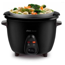 Aparat electric de gatit orez cu aburi, Ufesa AR4080 Basmati Rice Cooker, 700W, capacitate 1.8 L, Negru/Inox