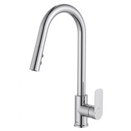 Baterie sanitara bucatarie Roca, Gama Cala, pipa inalta, monocomanda, pivotanta, dus extractabil, 2 functii, crom